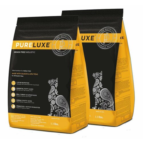 Корм сухой PureLuxe для домашних кошек с лососем и горошком, 1,5 кг х 2 шт