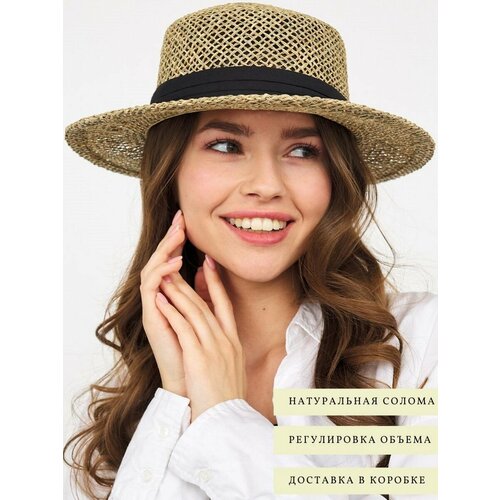Шляпа , размер OneSize, бежевый, черный индивидуальная пляжная шляпа женская соломенная шляпа от солнца индивидуальная женская пляжная шляпа шляпа подружки невесты подарок св