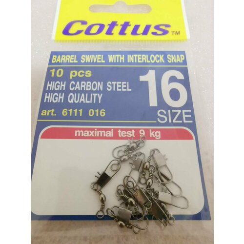 фото Карабин с застежкой cottus barrel swivel with interlock snap #16 (10шт)