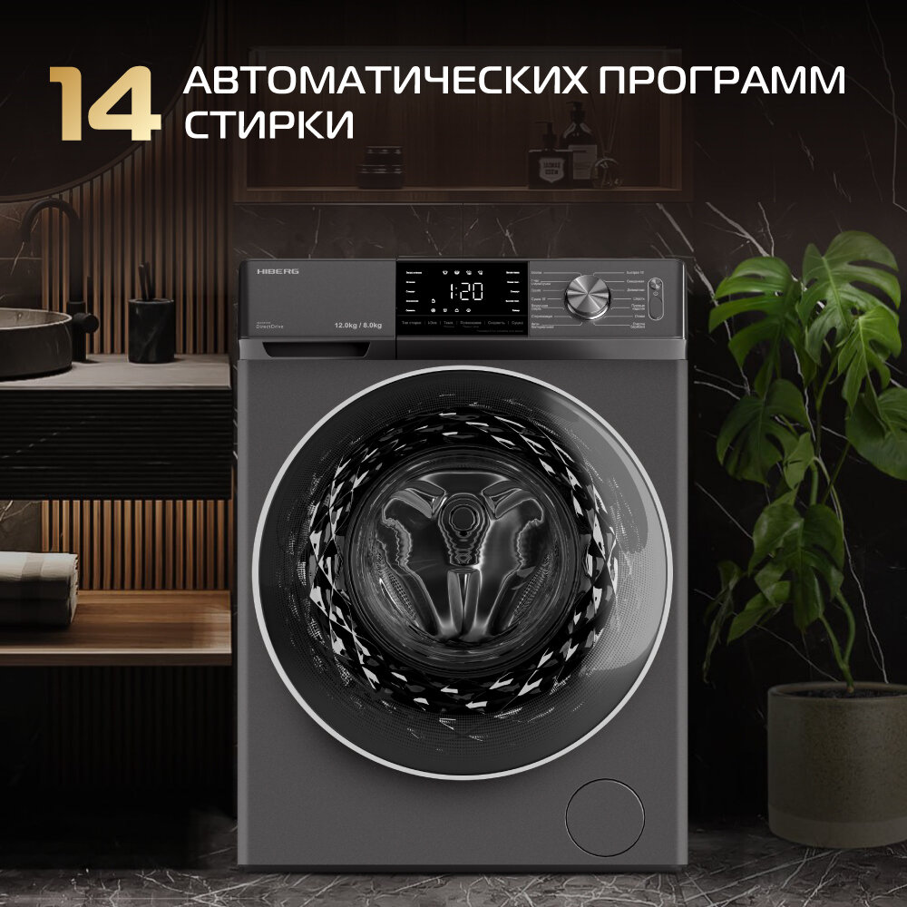 Стиральная машина с сушкой HIBERG i-DDQ6A - 12814 Sd, инвертор, прямой привод, 12 кг, темно-серый — фото 8
