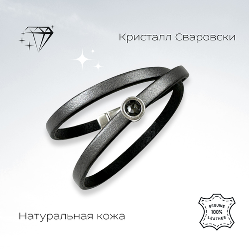 браслет на руку с серым кристаллом сваровски Браслет, кристаллы Swarovski, размер 16.5 см, серый