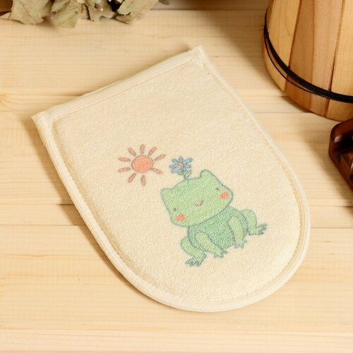 Мочалка Рукавица Лягушка с принтом хлопок 19х13см 494₽