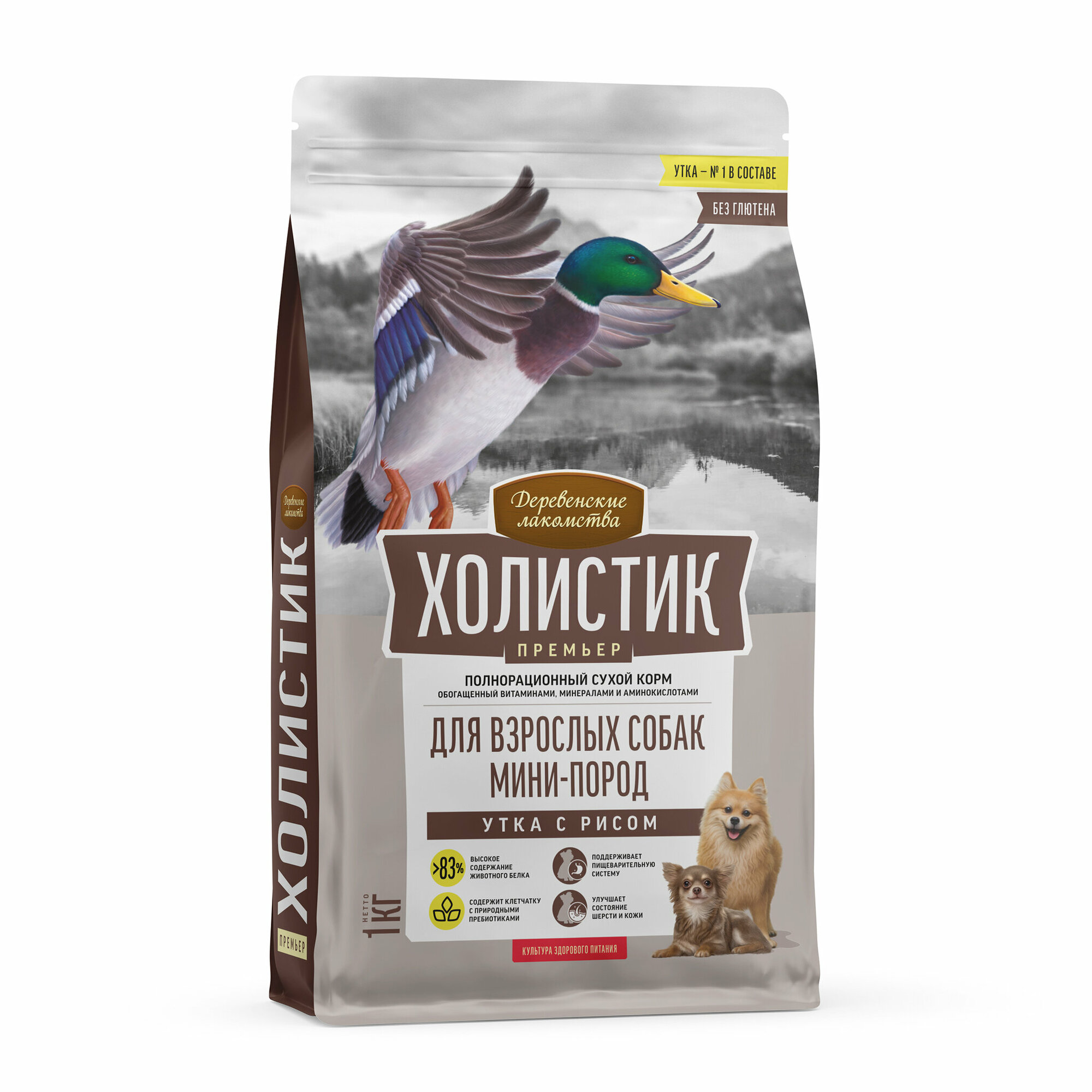 Деревенские лакомства "Холистик" сухой корм для собак мини пород (утка с рисом) 1 кг
