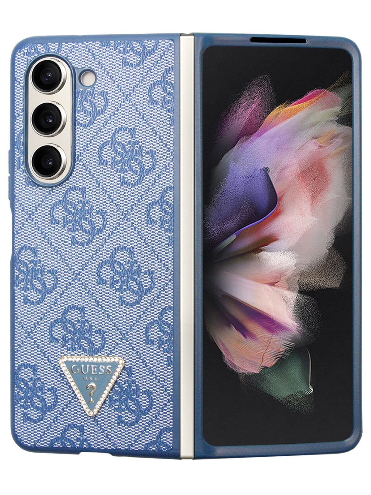 Guess для Galaxy Z Fold5 чехол PU 4G Triangle Diamond metal logo Hard Blue