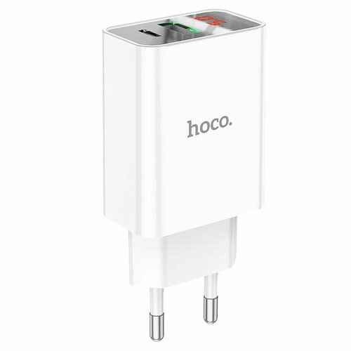 Сетевой адаптер Hoco C100A PD, QC3.0, USB/Type-C, 20W, цвет белый, 1 шт сетевой адаптер borofone ba67a 20w с быстрой зарядкой кабель type c type c 1 шт