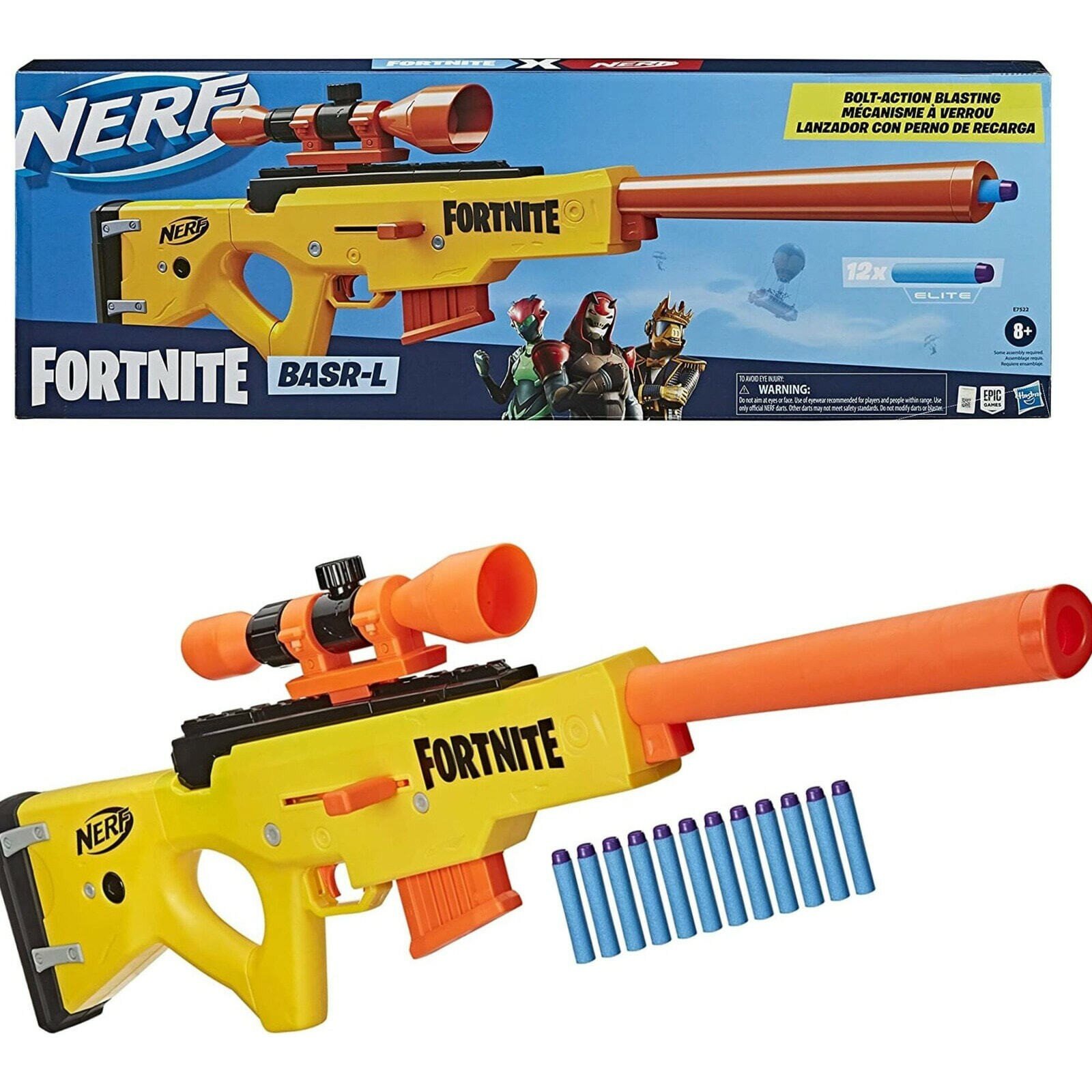 Бластер Nerf Fortnite BASR-L E7522, 76 см, оранжевый/желтый