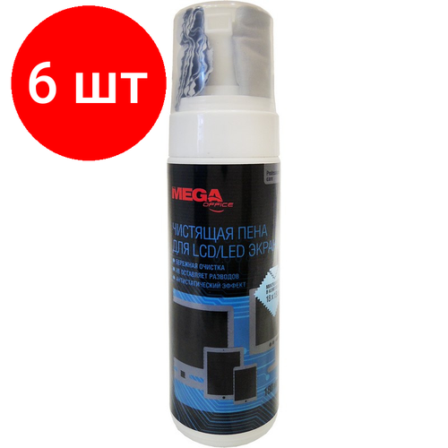 Комплект 6 штук, Пена для чистки экранов Attache Selection Professional, с м/фиброй, 180 мл средство для чистки кожаных изделий nanoclean чистящая пена