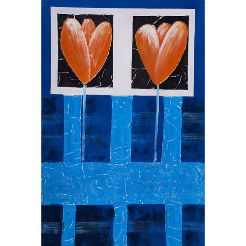 Картина на холсте для интерьера гостиной офиса спальни декор на стену интерьерная абстракция Тюльпаны на синем 6061₽