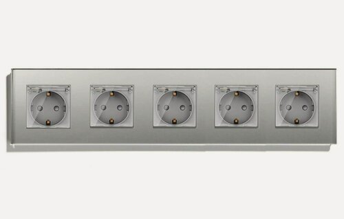 Изображение товара Розетка c крышкой, IP44 5 постов 16А, рамка 370х86мм пластик, цвет серый