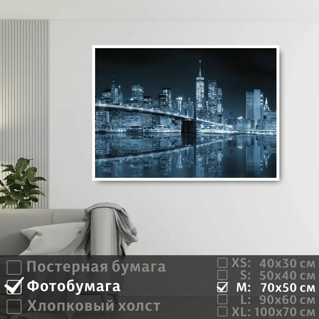 Постер на фотобумаге Фонари Небоскребов Ночного Города 70х50 см ПолиЦентр