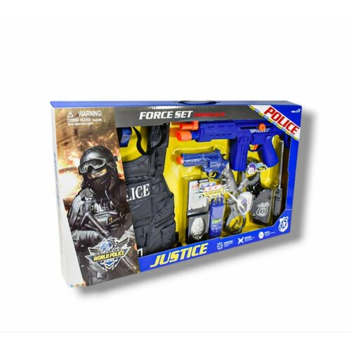 Игровой набор полицейский 10 предметов синий детское игрушечное оружие тм маленький воин игровой набор полиция со звуком на батарейках игрушечный автомат наручники часы jb0208521