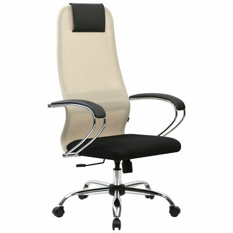 Кресло руководителя BRABIX PREMIUM Ultimate EX-800 хром, плотная двойная сетка Х2, черное/бежевое, 532913