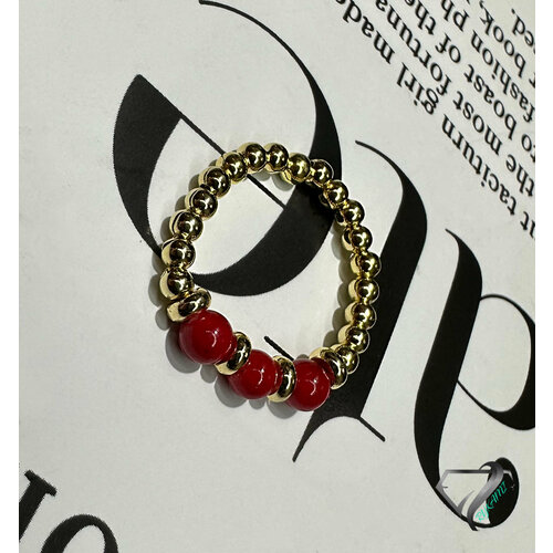 Кольцо RYKAMI, коралл, размер 18, золотой