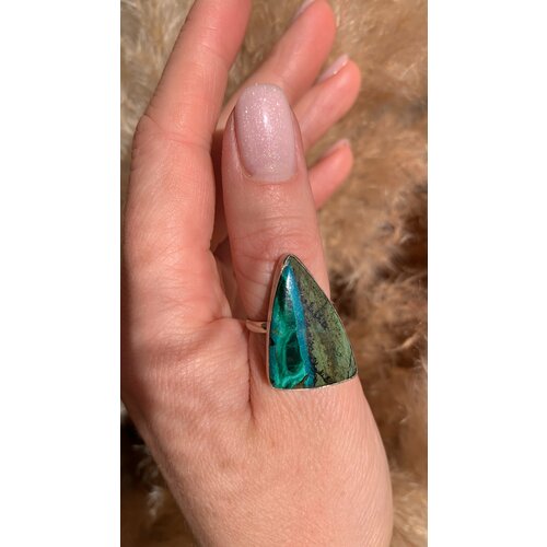 Кольцо True Stones, малахит, хризоколла, размер 17, зеленый, голубой кольцо true stones мельхиор малахит хризоколла подарочная упаковка размер 17 5 мультиколор