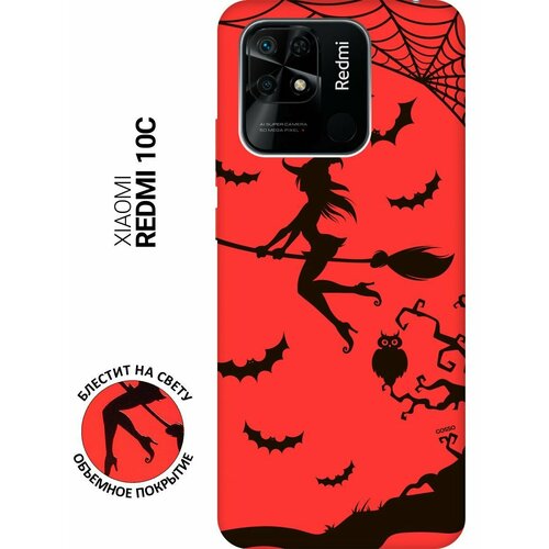 силиконовый чехол накладка silky touch 3d для xiaomi redmi 9c с принтом witch on a broomstick сиреневый Силиконовый чехол на Xiaomi Redmi 10C, Сяоми Редми 10С Silky Touch Premium с принтом Witch on a Broomstick красный