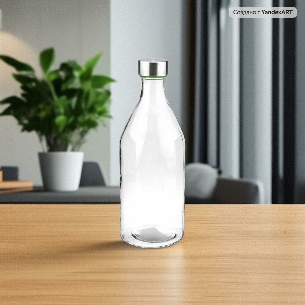 Бутылка стеклянная для воды и молока "Гладь" 1,1 литр с винтовой крышкой, высота 25,5 см, диаметр горлышка 2,8 см