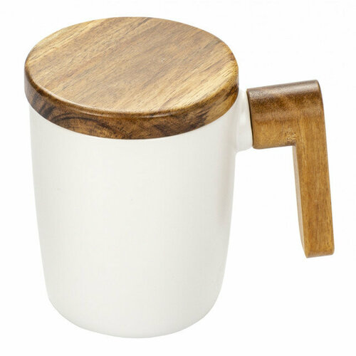 Кружка sij scandy wood 350мл с деревянной крышкой и ручкой фарфор в асс-те 4157₽