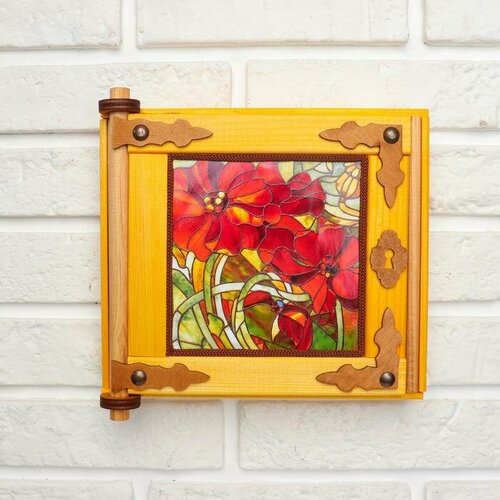 Ключница - картина деревянная Маки 20 х 20 х 6 см 970₽