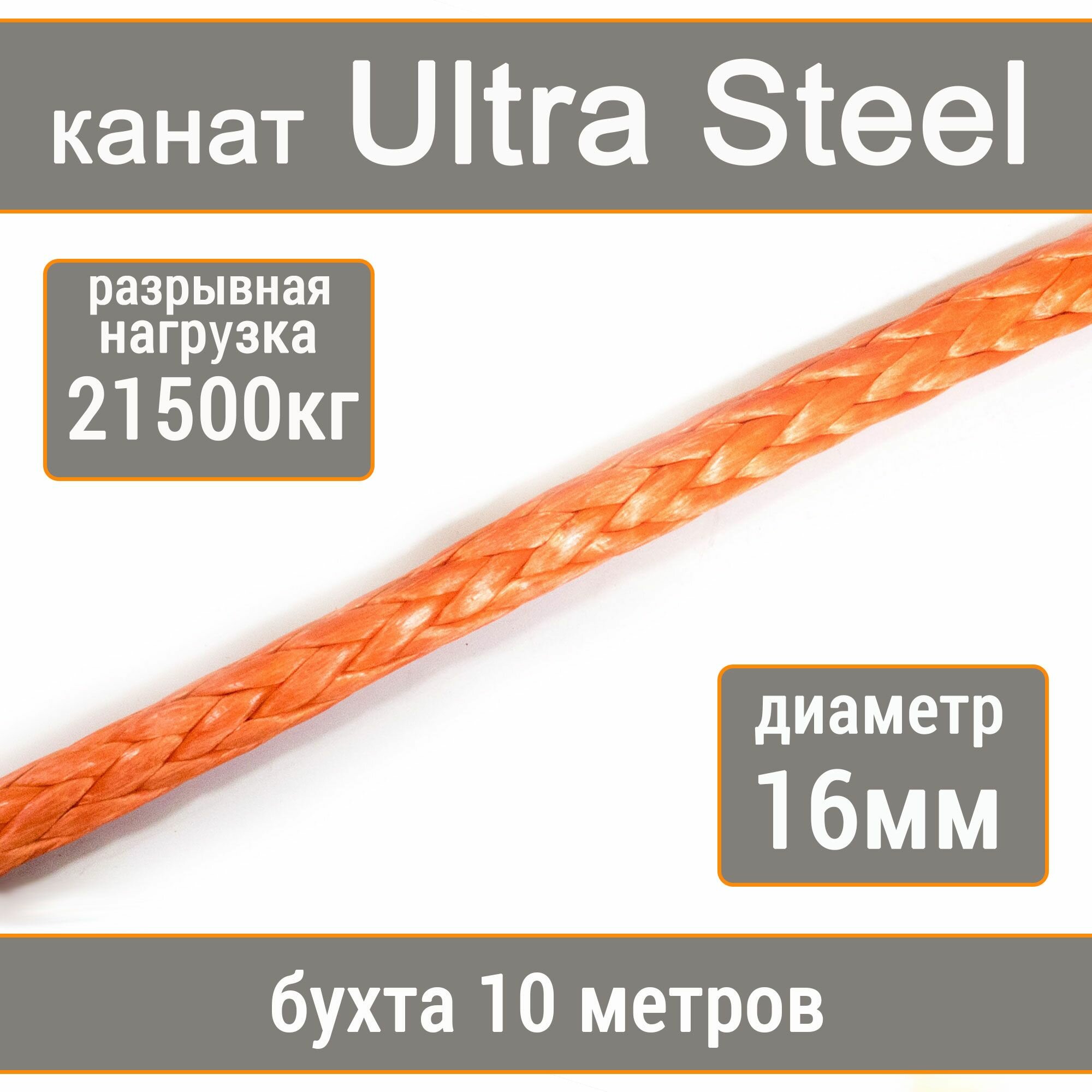 Высокопрочный синтетический канат UTX Ultra Steel 6мм р. н. не менее 3900кг из волокна UHMWPE длина 10 метров