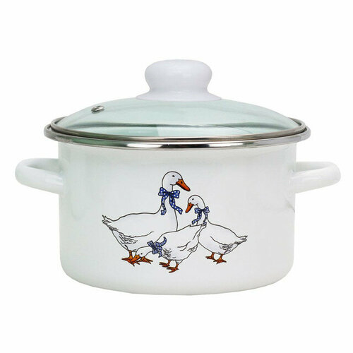 Кастрюля гуси 2л 16см эмал сталь стелянная крышка 2877₽