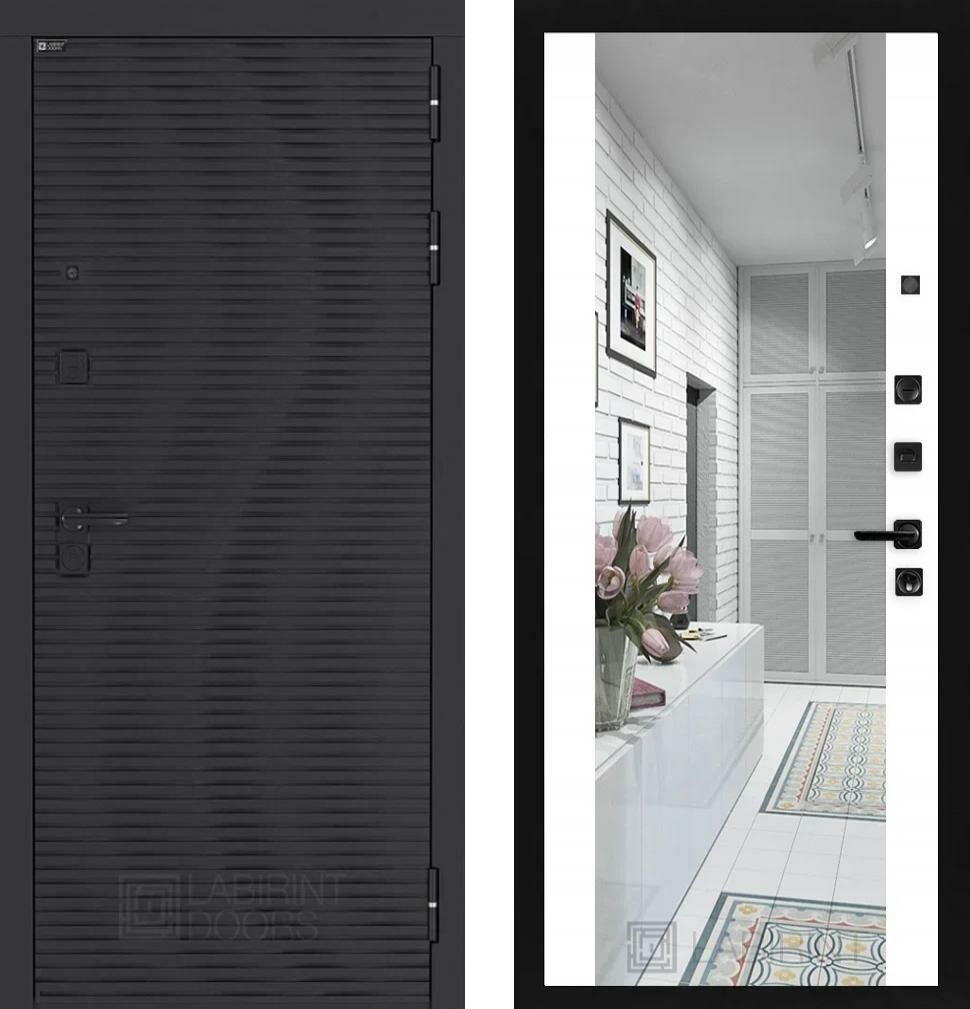 Входная дверь Labirint Volcano с зеркалом Максимум "Белый софт" 960x2050, открывание правое