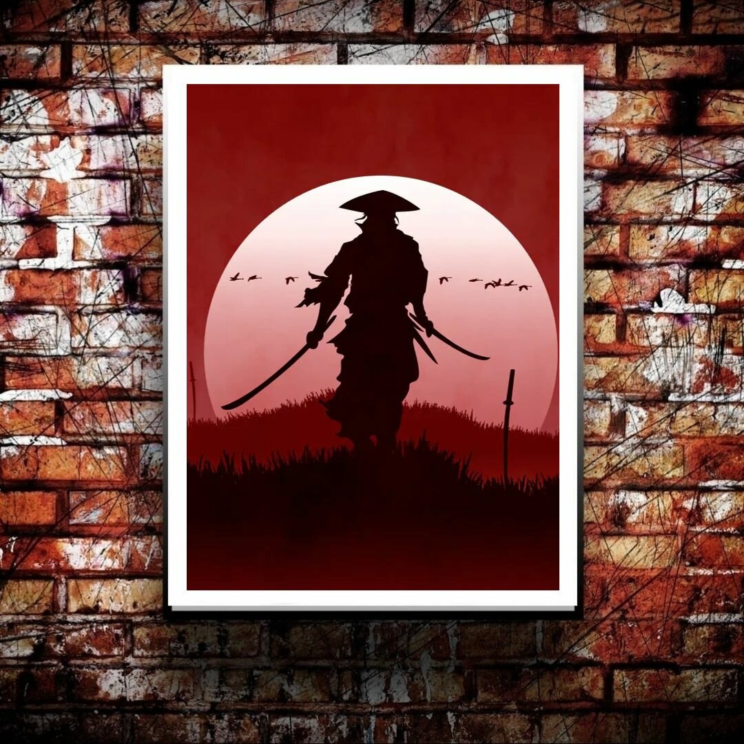 Постер "Самурай на фоне красной Луны" из коллекции "Креатив" А4