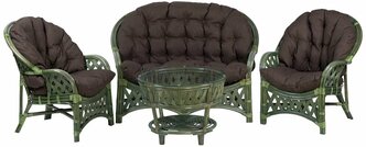 Комплект с 2хместным диваном и круглым столом из натурального ротанга Черчиль, цвет олива, подушки коричневые