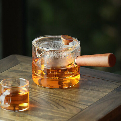 Чайник заварочный, заварочный чайник, чайник, чайник заварочный стеклянный плешоп с колбой для заварки, с деревянной ручкой и крышкой, 500 мл