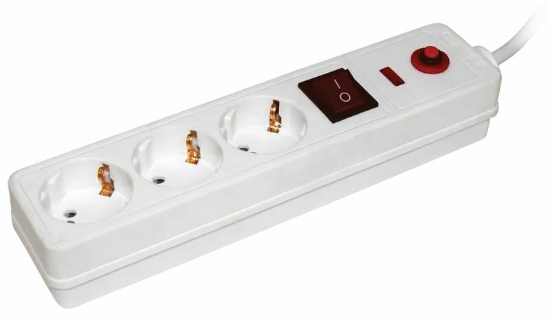 фото Сетевой фильтр СФ-03К-выкл. 3 места 2P+PE/1,5метра 3х1мм2 IEK