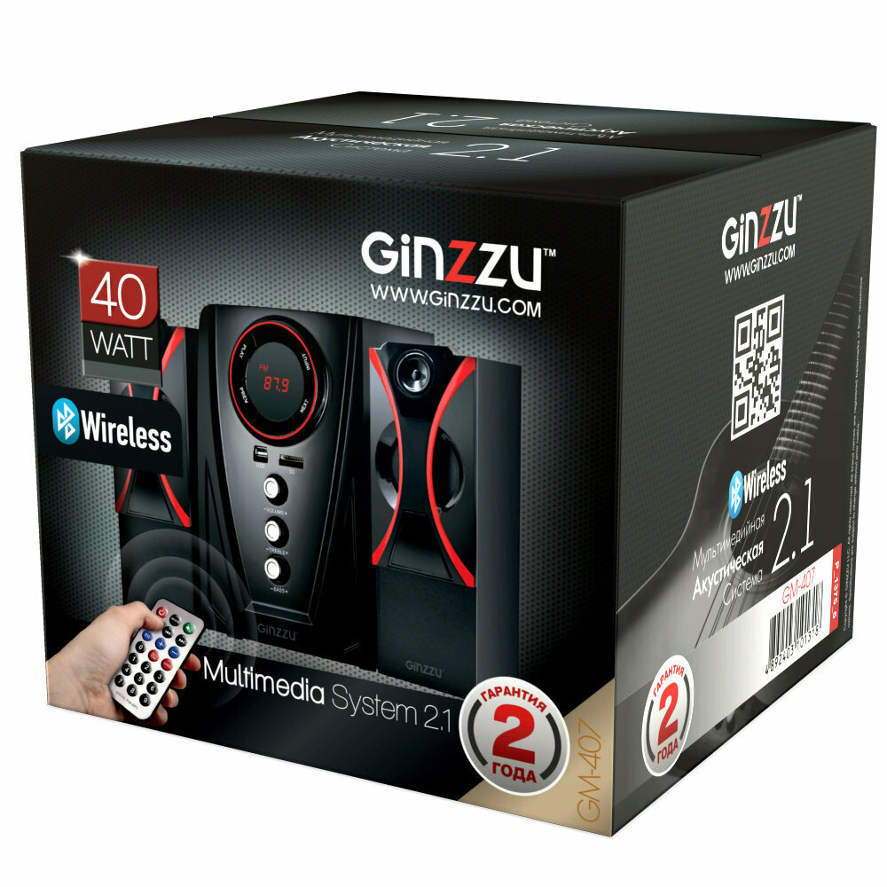Колонки Bluetooth GINZZU , 2.1, черный, красный - фото №4