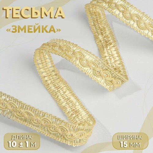 Тесьма декоративная Змейка, 15 мм, 10 1 м, цвет золотой 2 шт.