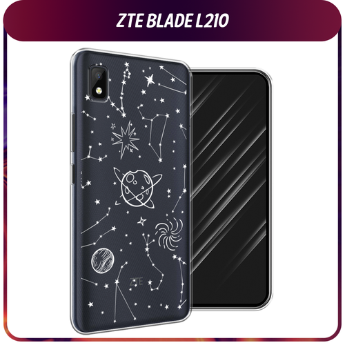 смартфон zte blade l210 blue Силиконовый чехол на ZTE Blade L210 / ЗТЕ Блэйд Л210 Планеты в космосе, прозрачный