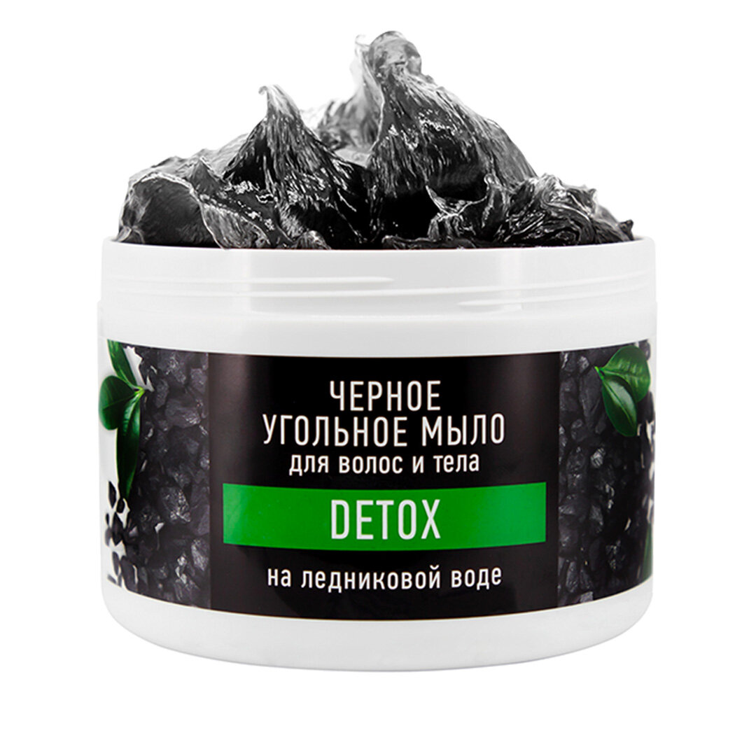 Особая Серия Густое черное угольное мыло для волос и тела на ледниковой воде DETOX, 500 мл