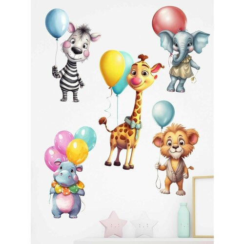 Интерьерные наклейки на стену для декора и интерьера дома stiker зверюшки на шариках 005 349₽