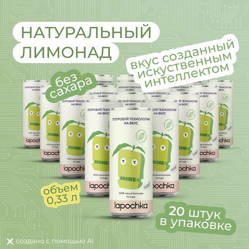 Натуральный лимонад без сахара LAPOCHKA x техпросвет (Дыня + Клубника + Лимон) 20x0,33л