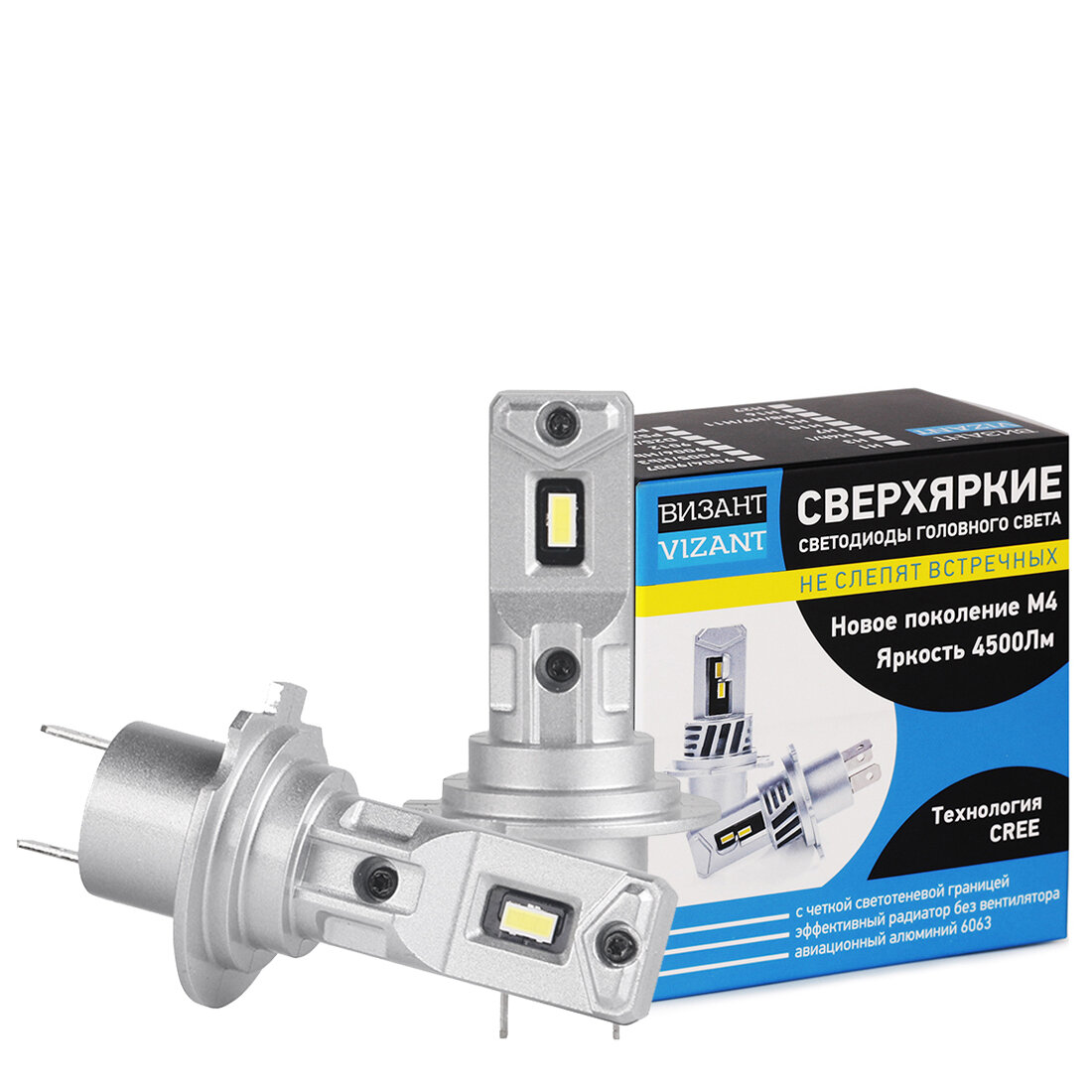 Светодиодные лампы Vizant M4 цоколь H7 с чипом CREE Tech 4500lm 5000k