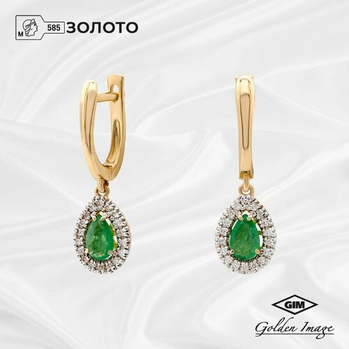 Серьги Golden Image, желтое золото, 585 проба, изумруд, желтый