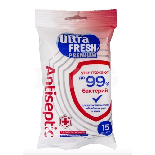 Влажные салфетки Ultra FreshPremium Antiseptic, 15 шт