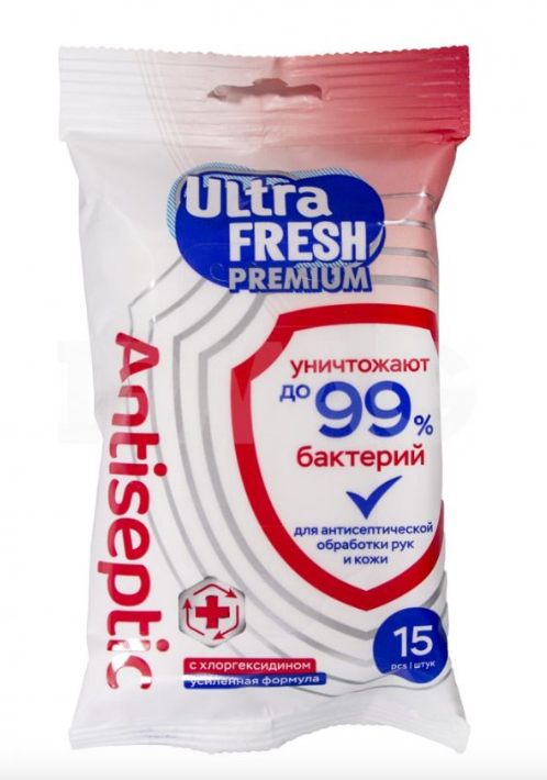 Влажные салфетки Ultra FreshPremium Antiseptic 15 шт