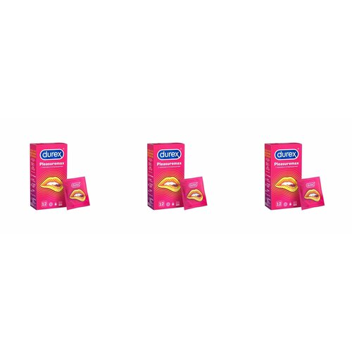 Durex Презервативы Pleasuremax, 12 шт, 3 уп рельефные презервативы с точками и рёбрами durex pleasuremax 12 шт