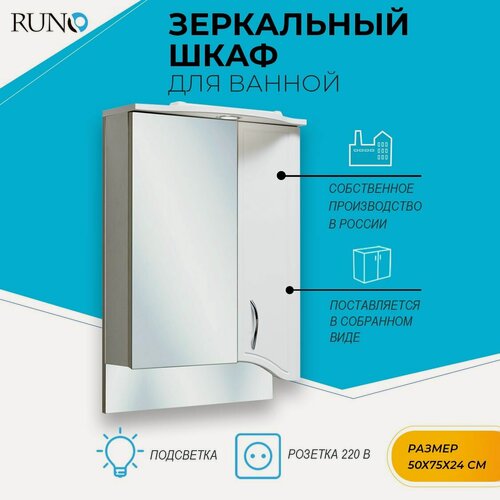 Изображение товара Шкаф в ванную с зеркалом Runo Севилья 50, с подсветкой, правый