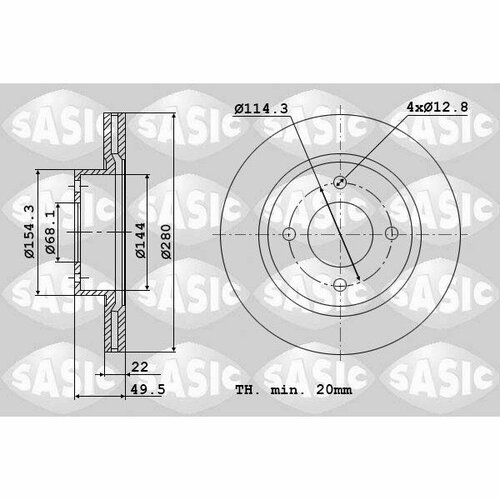 Тормозной диск, SASIC 6106043 (1 шт.)