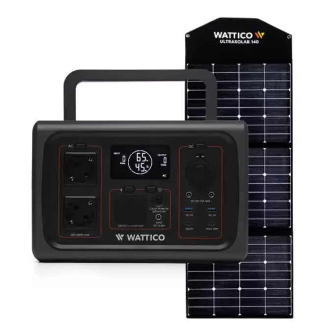 Набор портативный генератор Wattico Home 600 и солнечная панель Ultrasolar 140 для путешествий и кемпинга