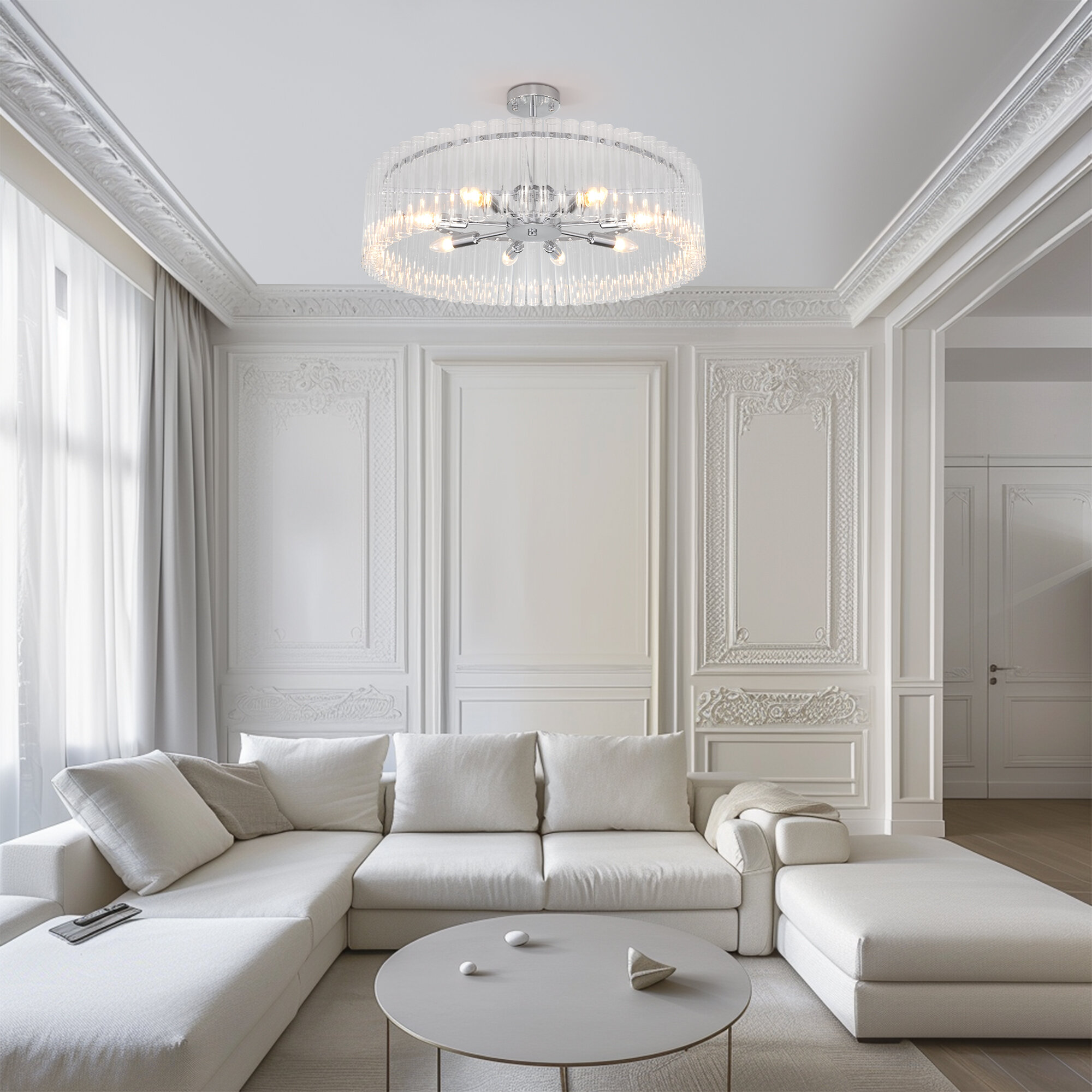 Умная потолочная люстра Bogate's Flamel 374/8 хром плафон из стекла E14 Minimir Home - фото №5