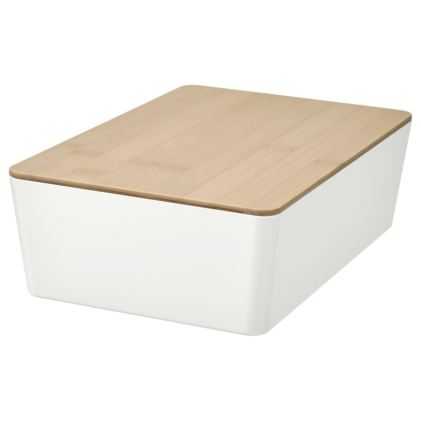 Коробка с крышкой IKEA KUGGIS, белая/бамбуковая, 18x26x8 см