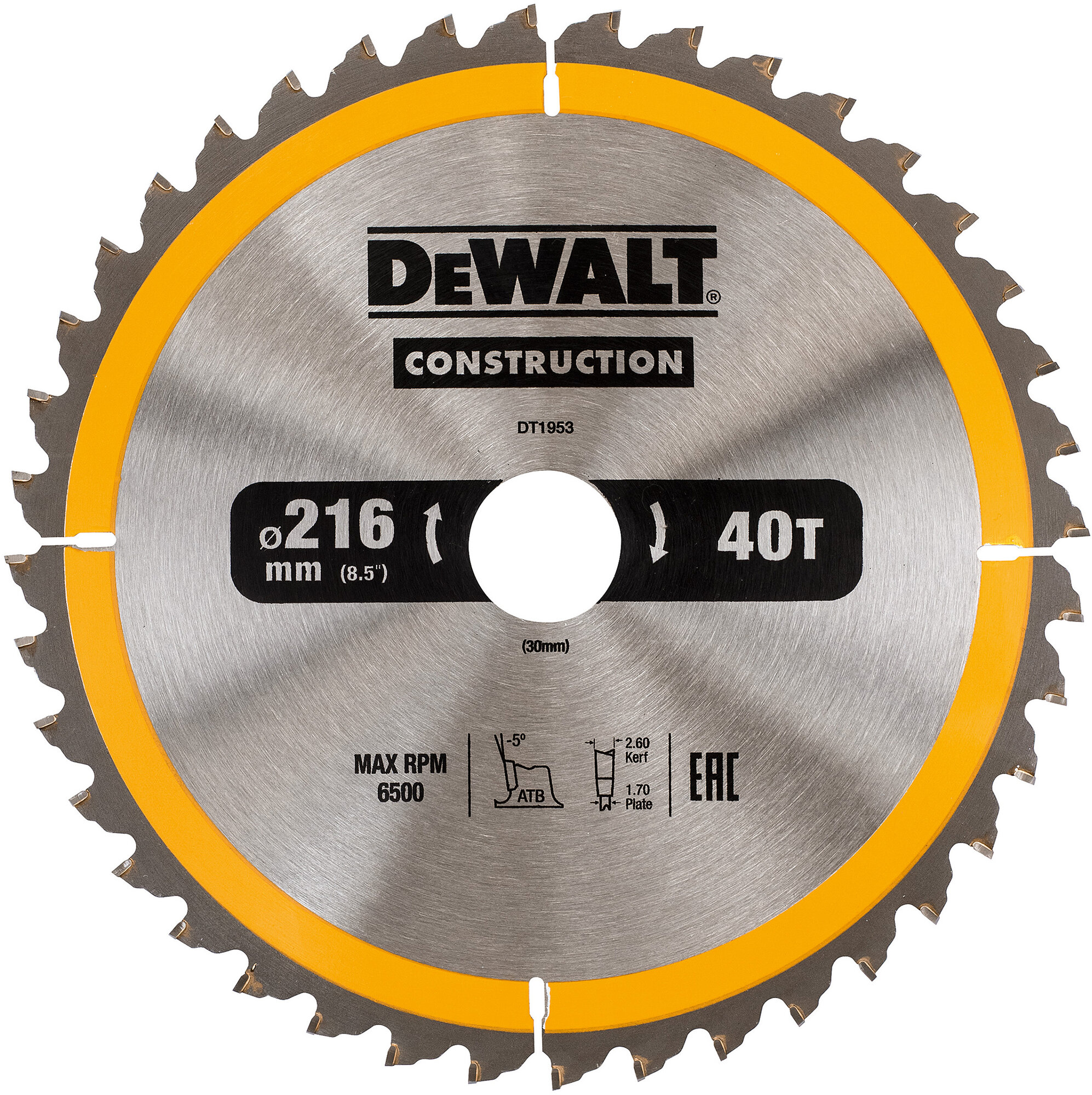 Круг пильный твердосплавный DEWALT DT1953-QZ Ф235/30 40 ATB +10° CONSTRUCTION по дереву с гвоздями