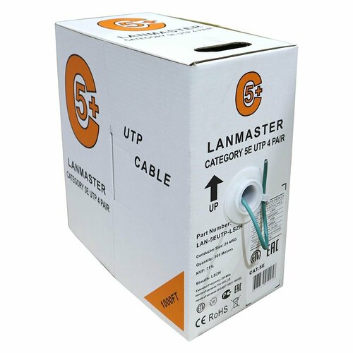 Кабель информационный Lanmaster LAN-5EUTP-LSZH-BK кат.5е U/UTP не экранированный 4X2X24AWG LSZH внут кабель lanmaster utp 4 пары кат 5е 350mhz lszh красный 305 м