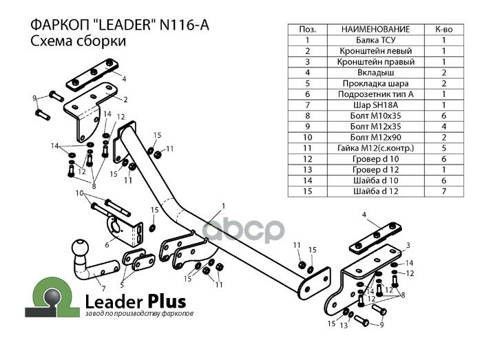 Фаркоп Тсу Для Nissan Juke (F15) (2Wd) Leader Plus N116-A Leader Plus арт. N116-A