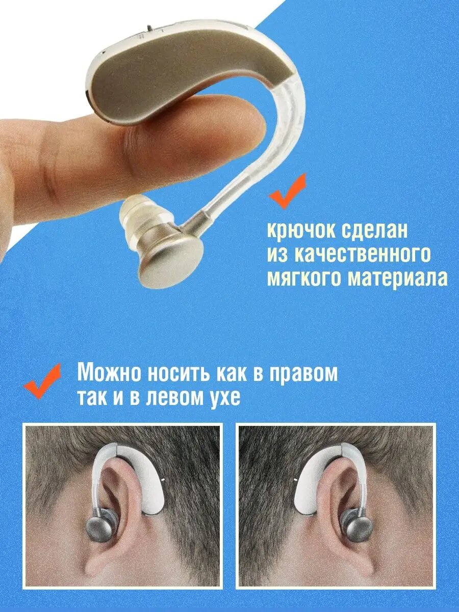Слуховой аппарат для слабослышащих и пожилых людей с зарядкой, заушный