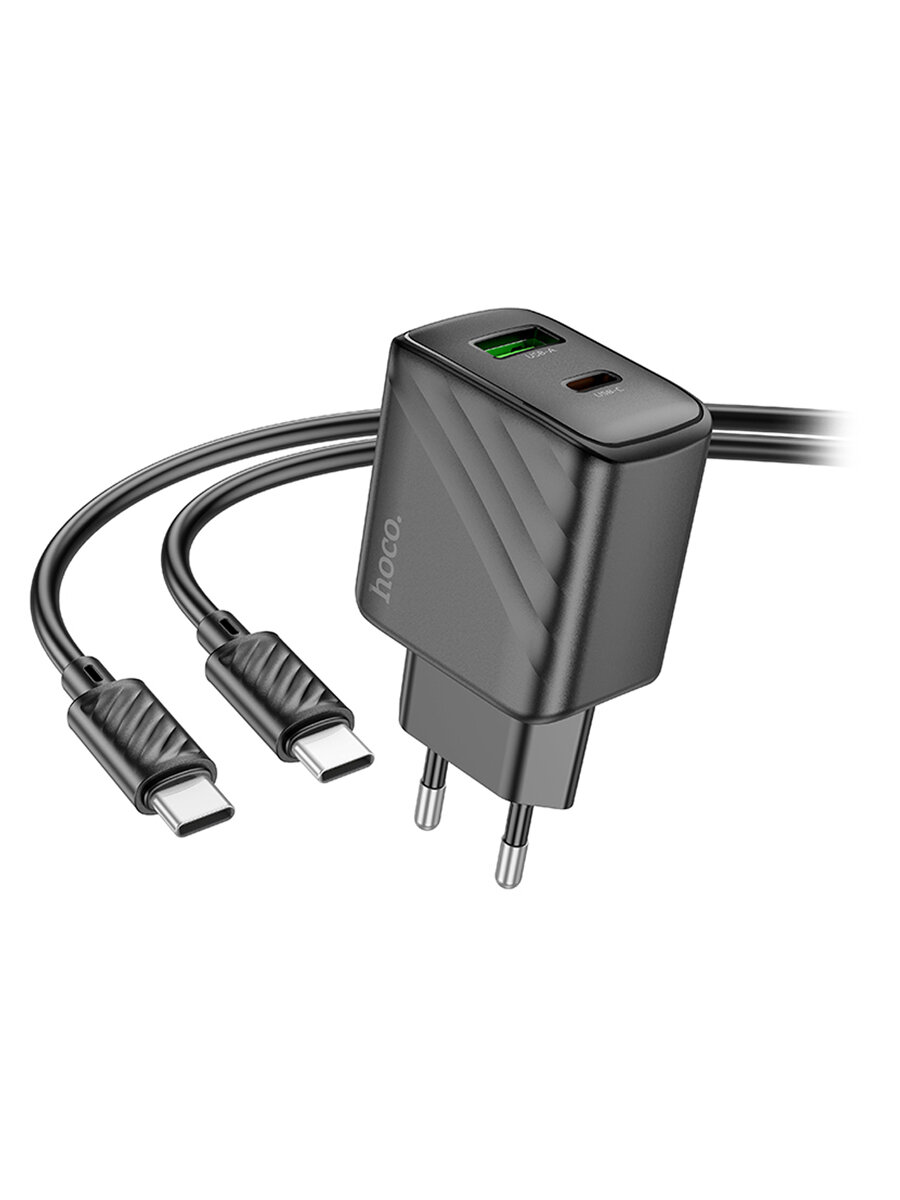 Сетевое зарядное устройство USB/Type-C Hoco CS23A (30W, QC3.0, PD, кабель Type-C-Type-C) (черное)